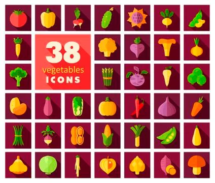 Vegetables flat icons set Stock Illustration