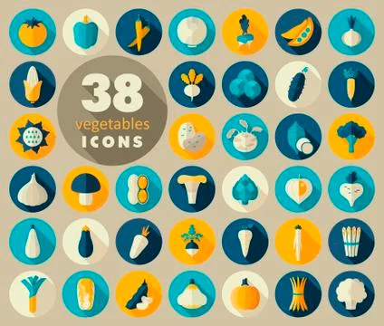 Vegetables flat icons set Stock Illustration