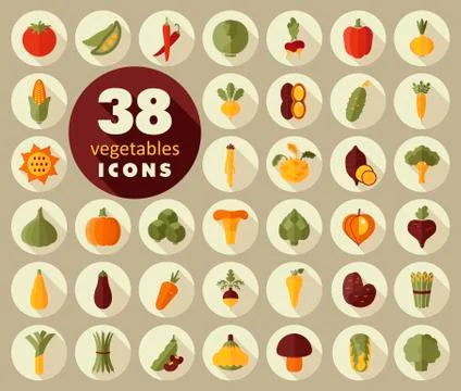 Vegetables flat icons set Stock Illustration