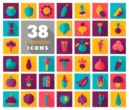 Vegetables flat icons set Stock Illustration