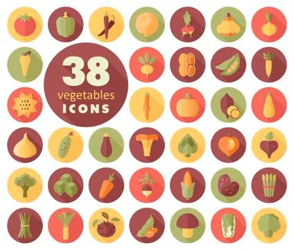 Vegetables flat icons set Stock Illustration