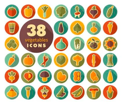 Vegetables flat retro icons set Stock Illustration