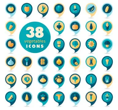 Vegetables flat retro pin map icons set Stock Illustration