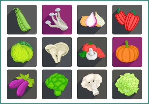 Vegetables flat vector icons set Vegetables flat vector modern icons set. ... 스톡 사진