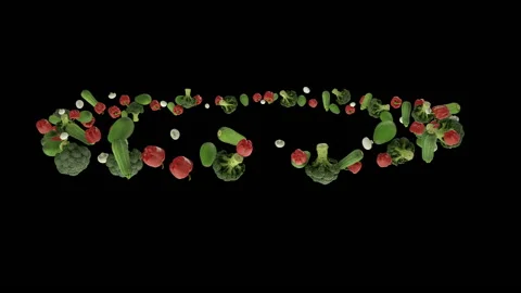 Vegetables flying in circle, seamless loop, Luma Matte attached Stock Footage 153144555