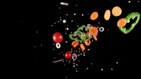 Vegetables flying on a dark background of studio shooting Vídeos de archivo 279395666