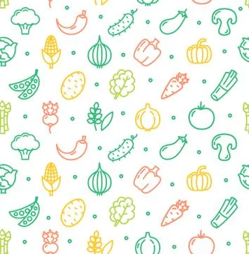 Vegetables Food Shop Pattern Background. Vector Stock Illustration