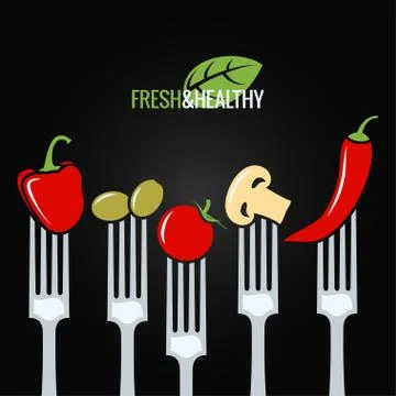 Vegetables on fork food design menu background Stock Illustration