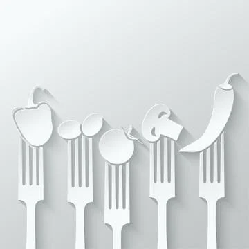 Vegetables fork paper cut background Stock Illustration