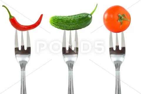 Vegetables on the forks Stock Photos