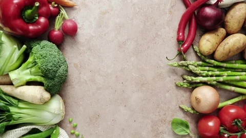 Vegetables frame background with copy space for a text. Healthy food Stock Footage 269376741