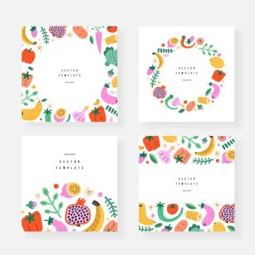 Vegetables frames templates, set of invitation or greeting card, copy space Stock Illustration
