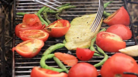 Vegetables fried on a grill Stock Footage 44342611