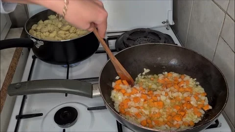 Vegetables Fried In A Pan Video stock 170650733