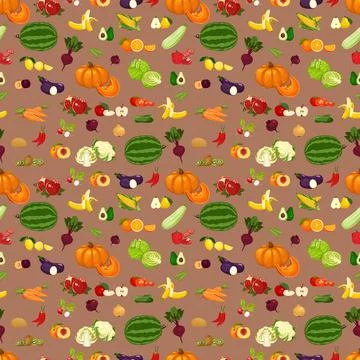 Vegetables, fruits, seamless pattern Stock Illustration
