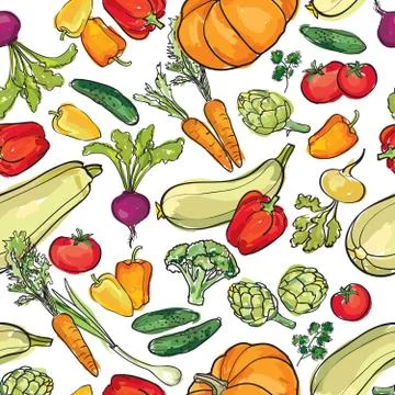 Vegetables garden pattern. Food ingredient seamless background. Stock Illustration