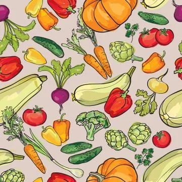 Vegetables garden pattern. Food ingredient seamless background. Stock Illustration