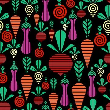 Vegetables geometric pattern seamless. Vegetable background Stock Illustration