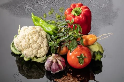 Vegetables On A Glass Stock Photos
