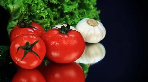 Vegetables on glass table 2 Stock Footage 45504248