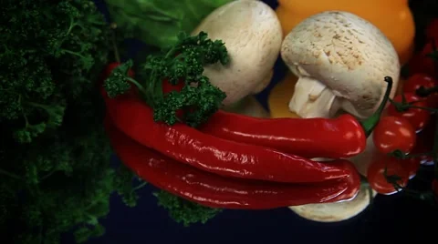 Vegetables on glass table 3 Stock Footage 45504277