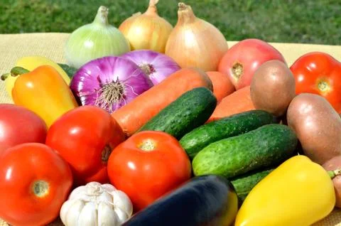Vegetables on grass Stock Photos