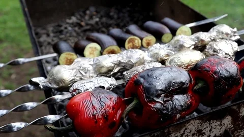 Vegetables on grill Stock Footage 109344369
