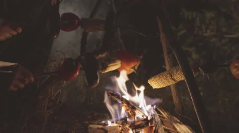 Vegetables grilled on the campfire Stock-Footage 59376309