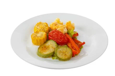 Vegetables grilled portion white isolated Stock Photos