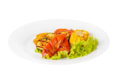 Vegetables grilled portion white isolated Side view Stock Photos