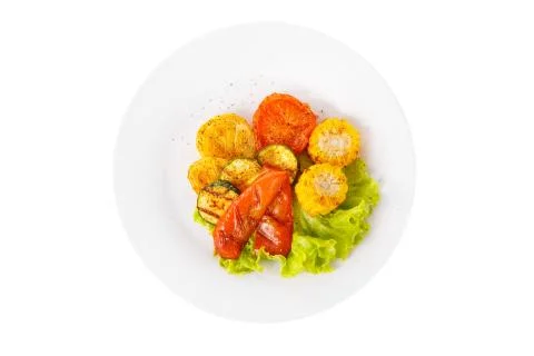 Vegetables grilled portion white isolated view from above Stock Photos