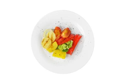 Vegetables grilled portion white isolated view from above Stock Photos
