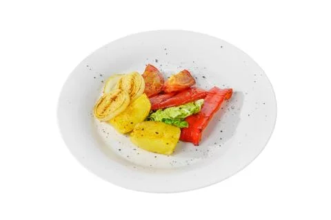 Vegetables grilled portion white isolated Side view Stock Photos