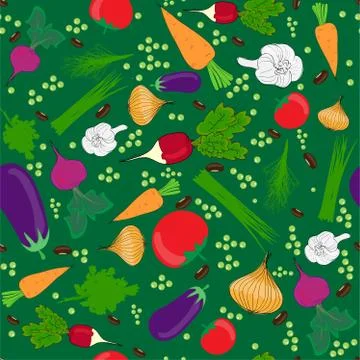 Vegetables group on light green seamless pattern Stock Illustration