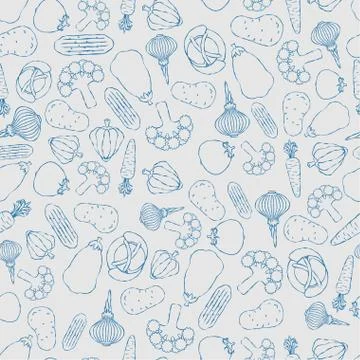 Vegetables hand drawing pattern seamless. Potatoes and cabbage, peppers and c Stock Illustration