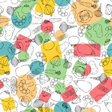 Vegetables hand drawing pattern seamless. Potatoes and cabbage, peppers and c Stock Illustration