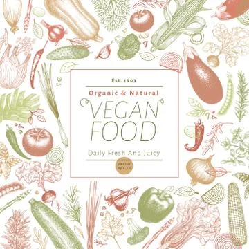 Vegetables hand drawn vector illustration. Retro engraved style banner design Stock Illustration