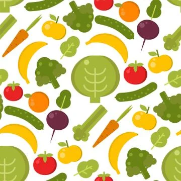 Vegetables healthy food seamless pattern illustration. Organic green broccoli Stock Illustration