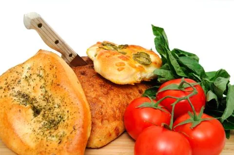 Vegetables herbs and bread Stockfoto's