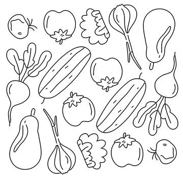 Vegetables icon set with doodle line style Illustrazione stock