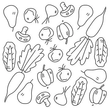 Vegetables icon set with doodle line style Illustrazione stock