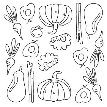 Vegetables icon set with doodle line style Stock Illustration