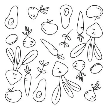 Vegetables icon set with doodle line style Illustrazione stock