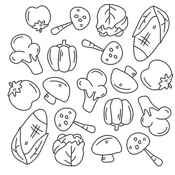 Vegetables icon set with doodle line style Illustrazione stock