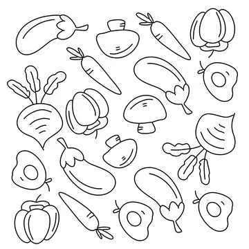 Vegetables icon set with doodle line style Illustrazione stock