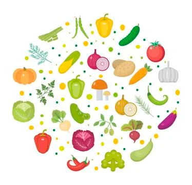 Vegetables icon set in a round shape. Flat style. Isolated on white background Stock-Illustration