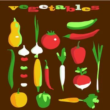 Vegetables icons flat set with radish pumpkin potato celery isolated vector i Stockillustratie