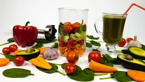 Vegetables ingredients for making smoothies  Stock Footage 171086052