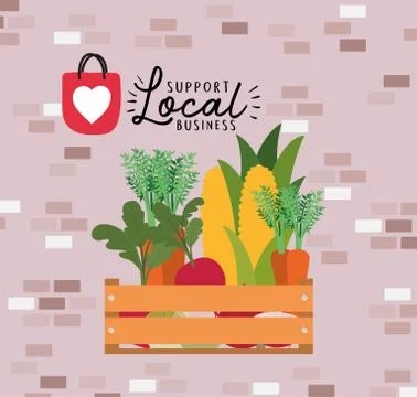 Vegetables inside box and support local business vector design Illustrazione stock