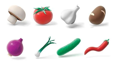 Vegetables isolated 3D vector icon render illustration Stock Illustration